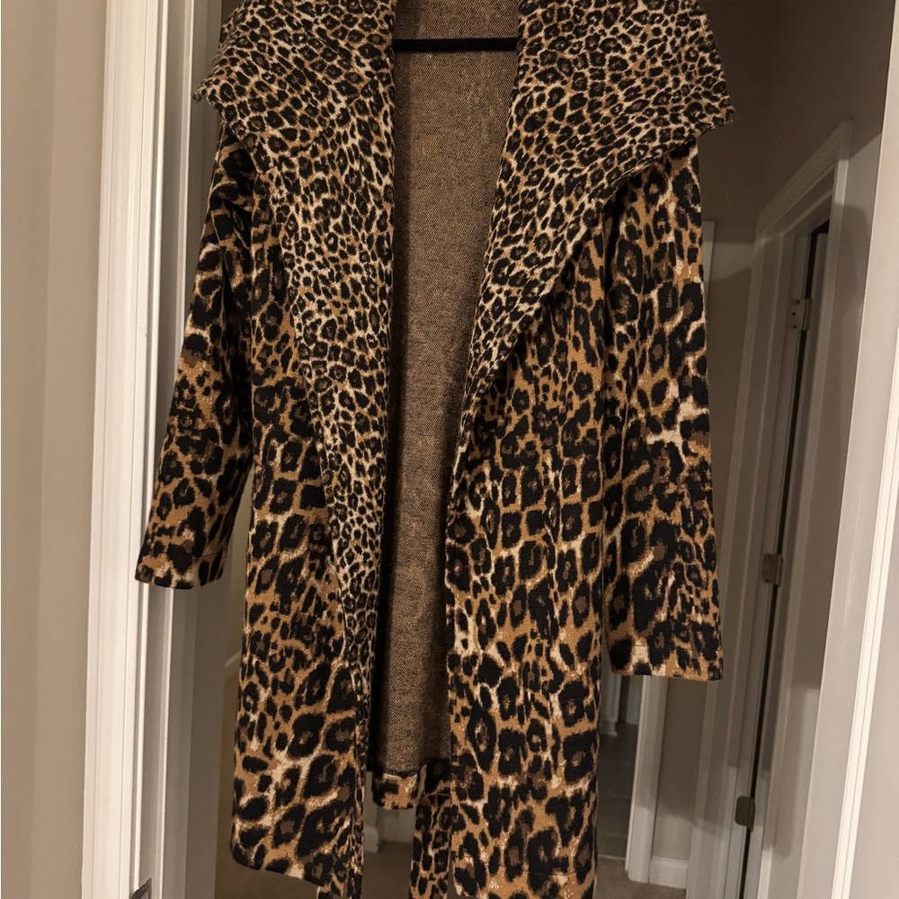 White House Black Market Leopard Print Trench Coat - Brown & Black